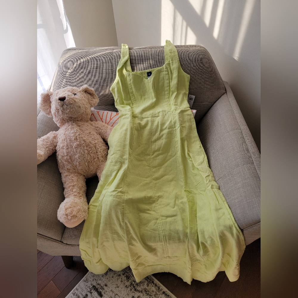 NWT Old Navy Lime Green Linen Midi Dress Size XS Tall